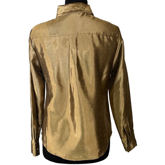 Women's Kasper Brand Metallic Gold Button-Down Blouse 100% Polyester Size PS - Picture 2 of 16